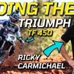 Tommy Searle riding the Triumph TF450 with Ricky Carmichael